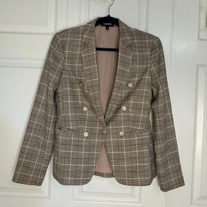 EXPRESS Plaid Suiting Jacket Blazer Brown Tan Machine Washable